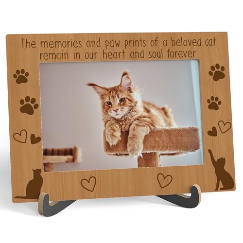 Cat Memorial Picture Frame, The Memories And Paw Prints Of A Beloved Cat Remain In Our Heart And Soul Forever - Wooden Tabletop Photo Frame With Stand, Loss Of Cat Sympathy Gift For Women Men, A11 - color: Cat Memorial