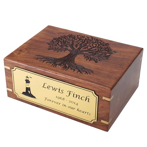 Personalized Cremation Urn for Human & Pet Ashes, Tree of Life Wooden Memorial Urns Box for Adults, Male/Female, Funeral Burial Urn, Custom Sizes S - XL (40–250 lbs Capacity) - Handmade Wood Urns
