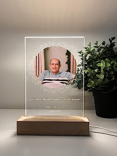 MIRROR MANIA Custom Personalized Photo LED Wood Stand Night Light Up Table Lamp in Loving Memory Loved R.I.P Remembrance Loss Sympathy Bereavement Memorial Table Sign Gift