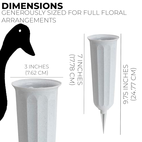 2 Pack Plastic Cemetery Vase with Ground Spike – 9.75" x 3" Outdoor Grave Flower Holder – Granite Memorial Floral Container