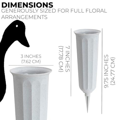2 Pack Plastic Cemetery Vase with Ground Spike – 9.75" x 3" Outdoor Grave Flower Holder – Granite Memorial Floral Container