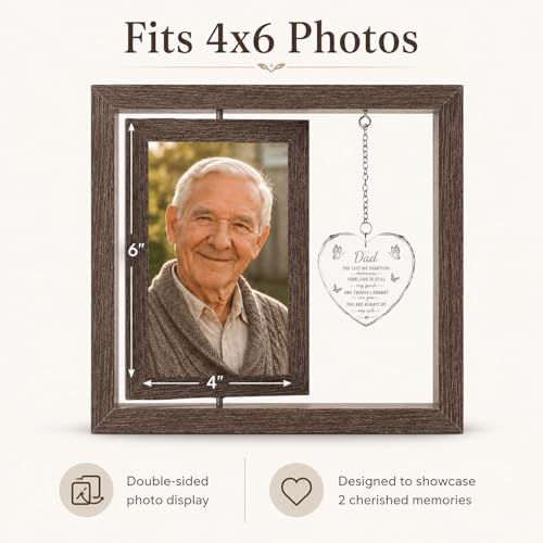 Memorial Gifts for Loss of Dad, Sympathy Gifts for Loss of Father, Rotating Memorial Picture Frame with Crystal Heart Pendant, Bereavement Remembrance Funeral Condolence Grief Gift, Display Two 4x6 Photos - size: Dad