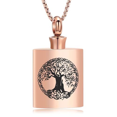 Oinsi Beer Bottle Cremation Jewelry for Ashes Stainless Steel Cylinder Tube Memorial Urn Necklace Keepsake Pendant Jewelry for Human Ashes with Filling Kits - color: B-Rose Gold