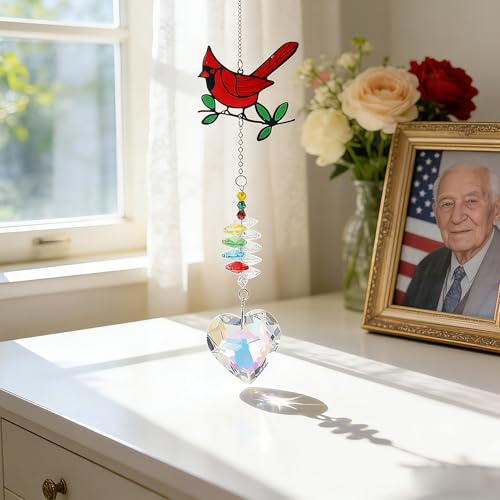 Cardinal Crystal Catcher Mini Urn for Ashes Keepsake Suncatcher with Small Cremation Holder,Hanging Memorial Decor mini urn,1.2 Inches Tiny urn for Human or Pet Ashes Sharing Memorial Urn