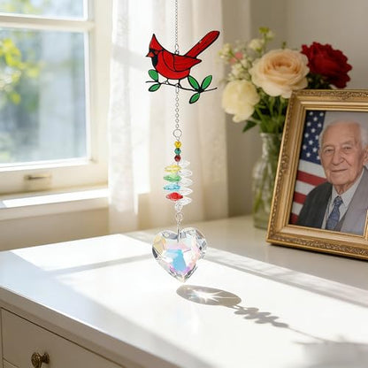 Cardinal Crystal Catcher Mini Urn for Ashes Keepsake Suncatcher with Small Cremation Holder,Hanging Memorial Decor mini urn,1.2 Inches Tiny urn for Human or Pet Ashes Sharing Memorial Urn