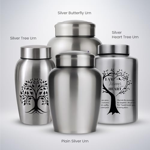 Stainless Steel Silver Urn for Ashes Adult Male & Female, Cremation urns for Human Ashes Man & Women, Set of 3 Includes 1 Large Urn & 1 Silver & Black Cross Necklace - color: Stainless Steel Urn - Single Urn