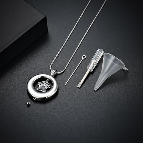 Dog Paws Cremation Jewelry Pet/Cat/Dog Paws Urn Necklaces for Ashes Stainless Steel Pet Ashes Holder Memorial Keepsakes Locket Pendant Jewelry for Men Women - color: Silver