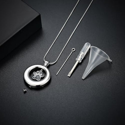 Dog Paws Cremation Jewelry Pet/Cat/Dog Paws Urn Necklaces for Ashes Stainless Steel Pet Ashes Holder Memorial Keepsakes Locket Pendant Jewelry for Men Women - color: Silver
