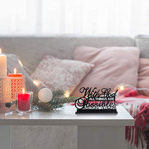 Jetec Inspirational Table Sign Art Decoration, with Lord Possible | Faith Decor for Table Centerpiece, Wooden Base Metal Cutout, Home Living Room, Motivational Letter Sign - style: With Lord Possible