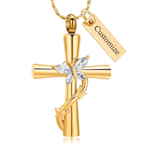 Imrsanl Cross with Butterfly Urn Necklaces for Ashes for Women - color: Customize
