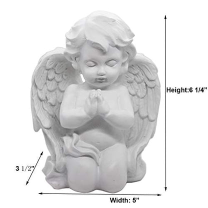 KiaoTime Kneeling Praying Cherub Angel Statue Figurine Indoor Outdoor Home Garden Guardian Decorative Church Baptism Wings Angel Statue Sculpture Memorial Statue, White, 6.25" x 5"