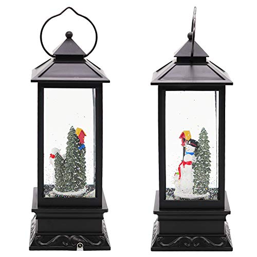 Snowmen Christmas Musical Snow Globe Lantern with 6 Hour Timer | Battery Operated USB Powered, USB Included, Swirling water Glitters, Singing Snow Globe Lamp, Christmas Holiday Decor Gift - color: A-snowman