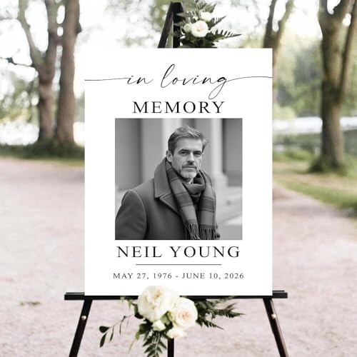Personalized In Loving Memory Funeral Sign with Photo, Elegant Celebration Tribute Decorations Display, Celebration Tribute Board, Forever In Our Hearts Keepsake for Loved Ones #13 - color: Version13