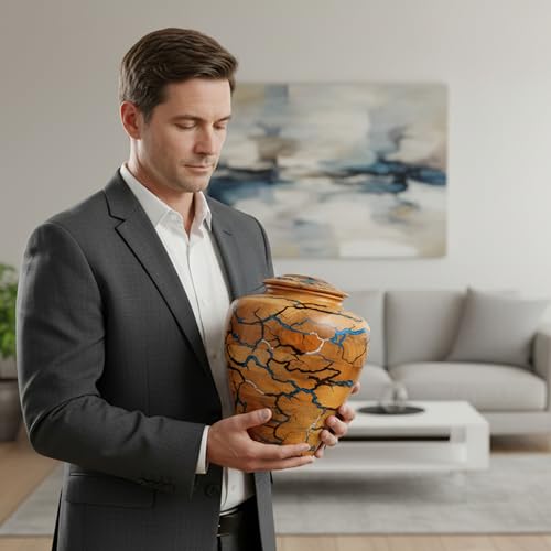 Handmade Wooden Cremation Urn for Adult Human Ashes – Mango Wood & Epoxy Resin Memorial Urn with Secure Lid – Decorative Funeral & Burial Urn for Home (X-Large, 8x8x10 Inch, 225 Cu in) - size: X-Large – 8x8x10 Inch – 225 Cu In