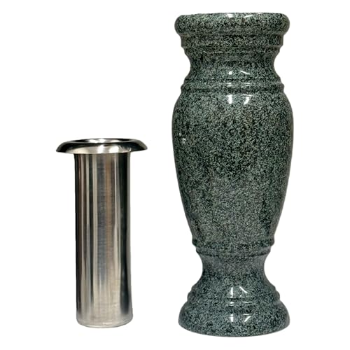 Granite Flower Vase - Real Evergreen Granite, with Stainless Steel Inner, for Home Decoration, Decorations for Gravesite, Headstone Flowers Holder, Garden Lawn & Yard - color: Evergreen