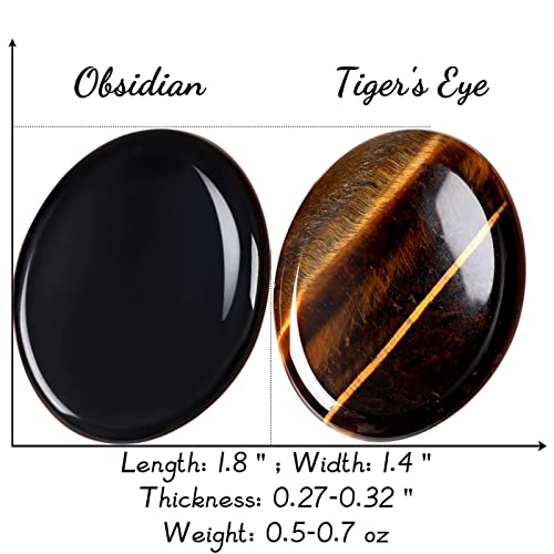 QINJIEJIE 2PCS Worry Stone for Anxiety Tiger's Eye Obsidian Stones - color: B-obsidian & Tiger's Eye
