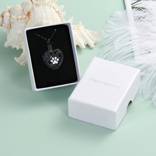 Yinplsmemory Pet Urn Necklace Pendant Jewelry for Dog Cat Memorial Crystal Heart Cremation Jewelry with Paw Print Ashes Keepsake Funeral Jewelry - color: Black-Blue