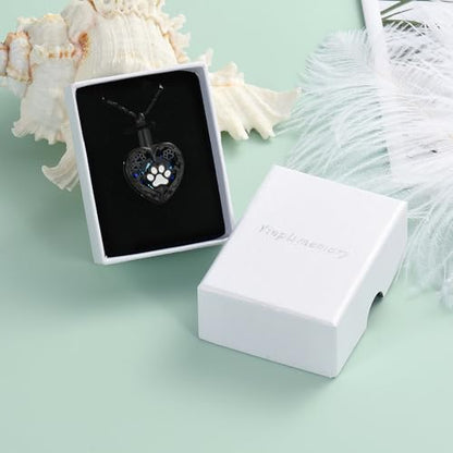 Yinplsmemory Pet Urn Necklace Pendant Jewelry for Dog Cat Memorial Crystal Heart Cremation Jewelry with Paw Print Ashes Keepsake Funeral Jewelry - color: Black-Blue