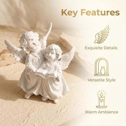 Pair of Angel Cherubs Reading Book, Resin Home Garden Decor - color: Angels