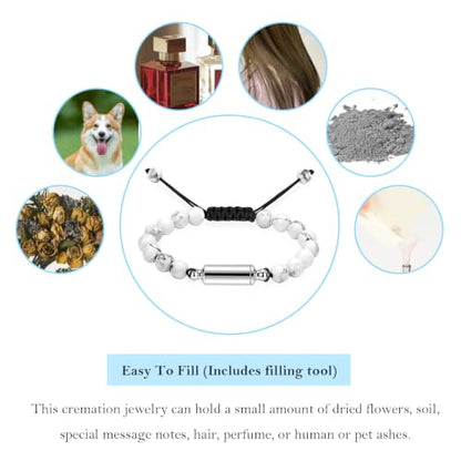 Hearbeingt Cremation Jewelry Urn Bracelet for Ashes Braided Rope Beads - color: White-Always in my heart
