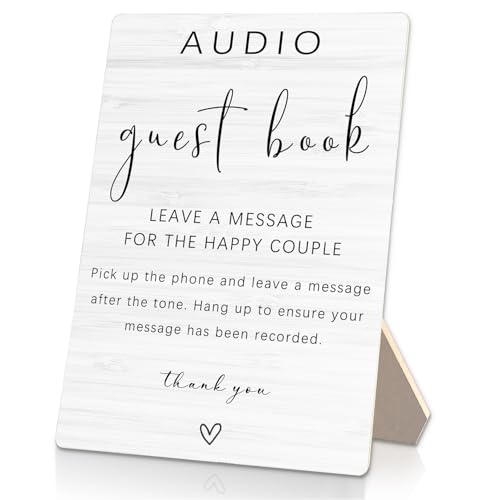 Audio Guest Book Sign - Audio Phone Guestbook Wooden Stand for Wedding 5x7inch, Wedding Table Decorations - color: Audio White, size: 5x7inches