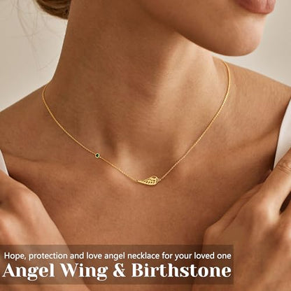 Gold Angel Wings Necklace Sympathy Gifts for Loss of Loved One 1-12 Birthstone Necklace Guardian Angel Memorial Condolences Remembrance Comforting Spiritual Jewelry - color: 07 July