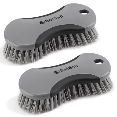 SetSail Multi-Purpose Scrub Brush of 2 Pack, Black Grey | Stiff Bristles Cleaning Brush with Non-Slip Grip Heavy Duty Scrub Brushes for Cleaning Bathroom Kitchen Tile Bathtub Sink - color: Black Grey