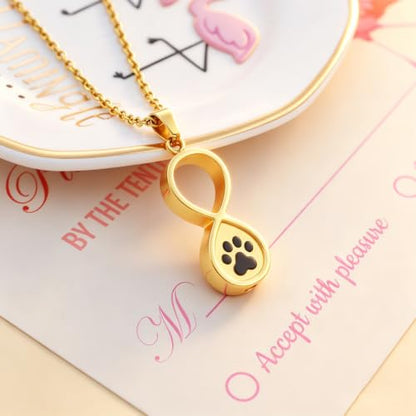 Infinity Pet Urn Necklace for Ashes Dog Cat Paw Print Eternal Love Cremation Jewelry Keepsake Ashes Necklace Stainless Steel Memorial Urn Pendant Necklace Infinite Shape Funeral Urn Necklace - color: Customize