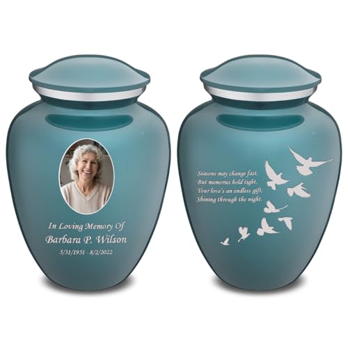 Geturns Embrace Adult Personalized Doves Cremation Urns for Human Ashes I Large Picture Teal Funeral Urn for Adult Men and Women with Double Side Engraving I 200 lbs - color: _Teal (Double Sided)