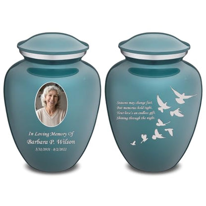 Geturns Embrace Adult Personalized Doves Cremation Urns for Human Ashes I Large Picture Teal Funeral Urn for Adult Men and Women with Double Side Engraving I 200 lbs - color: _Teal (Double Sided)