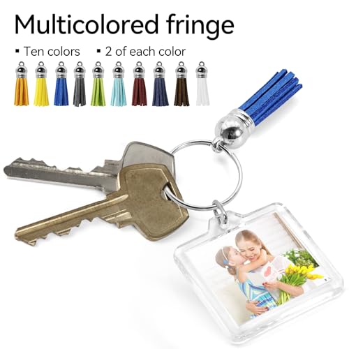 20 Set Acrylic Photo Keychain-Clear Picture Frame Keychain with Tassels - style: Square