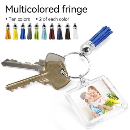 20 Set Acrylic Photo Keychain-Clear Picture Frame Keychain with Tassels - style: Square