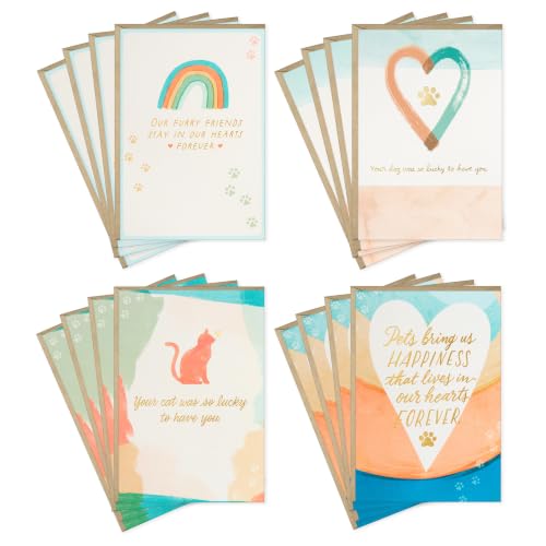 Hallmark Pet Sympathy Cards, Assorted 16-Pack (Hearts and Rainbows)