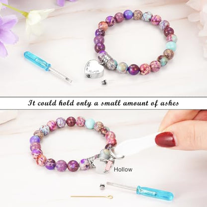 XIUDA Heart Cremation Memorial Urn Bracelet 316L Stainless Steel Keepsake Jewelry Urn Bracelet for Ashes for Women-With Me Always - style: Purple Emperor Stone