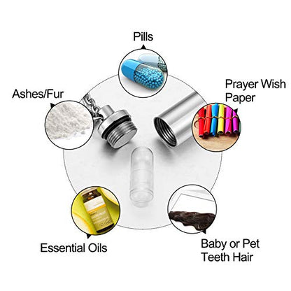 abooxiu Cylinder Cremation Urn Necklace with Angel Wing & Pet Paw - Ashes Keepsake for Dog/Cat Memorial - color: Silver-M