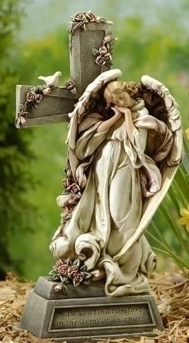 Joseph's Studio by Roman, 14.75" H Angel with Memorial Cross Garden Statue, Religious Outdoor Décor