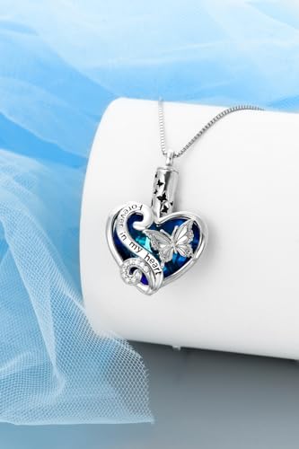 WINNICACA Silver Cremation Urn Necklaces for Ashes of Loved Ones - style: Butterfly Crystal Necklace