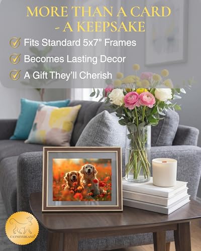 Golden Retrievers in Flower Garden All Occasions Greeting Card from Unique Dogs Party Delights Collection Large 5x7 Inch Blank Inside with Envelope - color: Golden Retrievers in Flower Garden