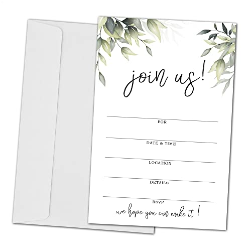 Join Us Invitation Cards With Envelopes -Greenery Invite Cards for All Occasions, Wedding, Engagement, Reception, Bridal or Baby Shower and Birthday Party - 25 Cards and 25 Envelopes- HL-001 YQK - color: Greenery2