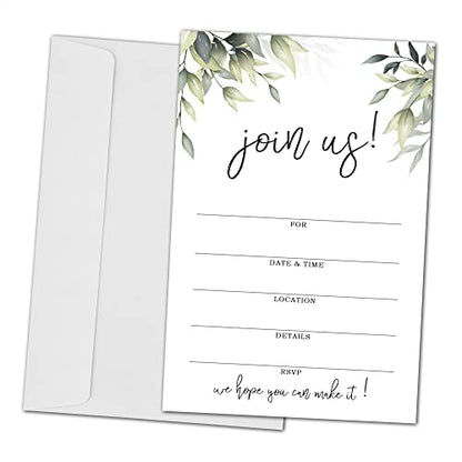 Join Us Invitation Cards With Envelopes -Greenery Invite Cards for All Occasions, Wedding, Engagement, Reception, Bridal or Baby Shower and Birthday Party - 25 Cards and 25 Envelopes- HL-001 YQK - color: Greenery2