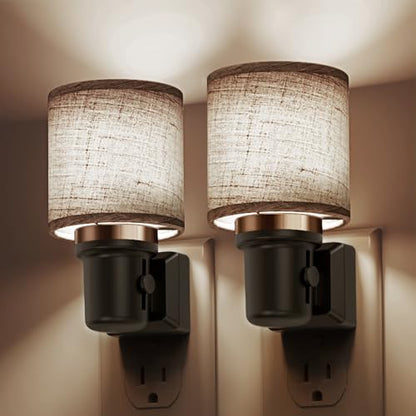 L LOHAS LED Night Lights Plug into Wall,Linen Fabric Cylinder Night Light - color: Cylinder-5000K, size: 2 Pack