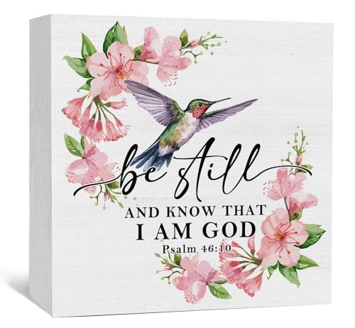 Be Still and Know That I Am God Sign - Inspirational Christian Hummingbird Office Bathroom Home Kitchen Desk Shelf Decor,Christian Scripture Hummingbird Wooden Box Signs,God Decor for Home - color: Birds-5, size: 5x5 in