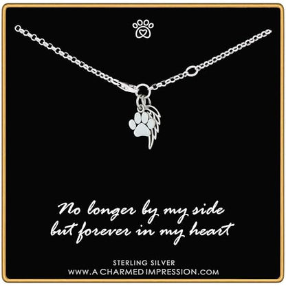 Sterling Silver Paw & Angel Wing Bracelet - Pet Loss Memorial Gift