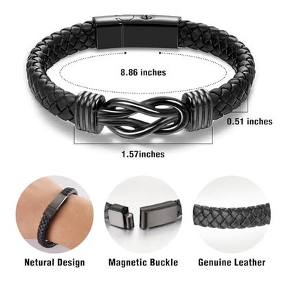 abooxiu Urn Bracelet for Ashes Leather Cremation Bracelet for Human Ashes Stainless Steel Ash Bracelets Memorial Cremation Jewelry Keepsake Bangle for Men - style: Gift Box-Black Knot