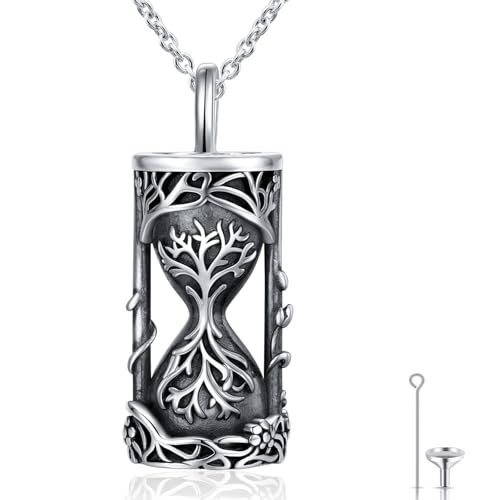 Ashes Necklace 925 Sterling Silver Urn Pendant for Ashes Cremation Keepsake Jewelry for Human Pet Ash Memorial Gift for Women Men - color: Hourglass