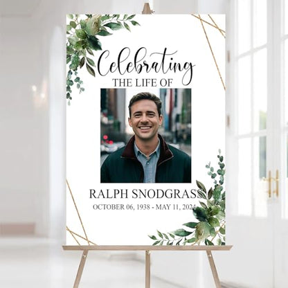 Custom Gold Celebration of Life Welcome Sign with Photo for Funeral - color: Sign 16