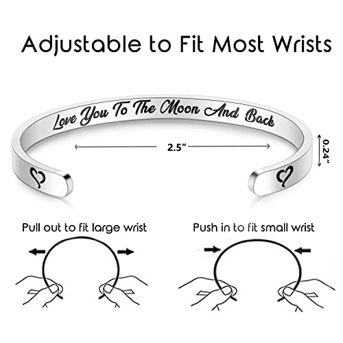 TONY & SANDY Inspirational Bracelets for Women Teen Girls Personalized Gifts for Daughter Granddaughter Mom Sister Friends Stainless Steel Engraved Cuff Birthday Easter Christmas - style: A - Love you to the moon and back