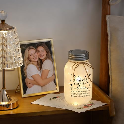 Birthday Gifts for Sister from Sisters - 30 oz Large Mason Jar Night Light | Meaningful Sister Gifts, Unique Sisters Birthday Gift for Women, Christmas Sister Gift from Brother - color: sister