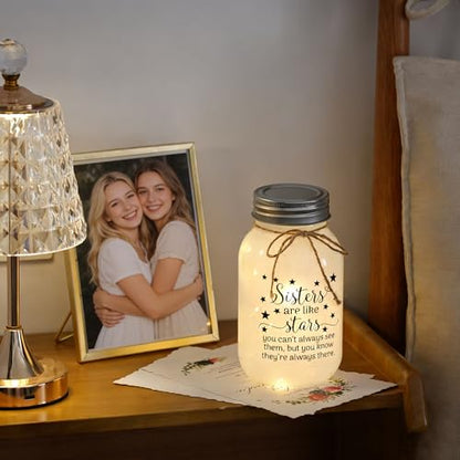 Birthday Gifts for Sister from Sisters - 30 oz Large Mason Jar Night Light | Meaningful Sister Gifts, Unique Sisters Birthday Gift for Women, Christmas Sister Gift from Brother - color: sister