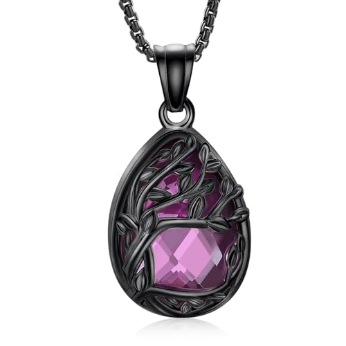Cremation Jewelry Tree of Life Teardrop Urn Necklace for Ashes for Women Men Vial Pendant Ashes Keepsake Memorial Jewelry for Loved One - color: Black-Purple